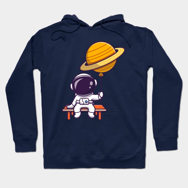 Cute Astronaut Sitting And Holding Planet Balloon Cartoon Hoodie by Catalyst Labs